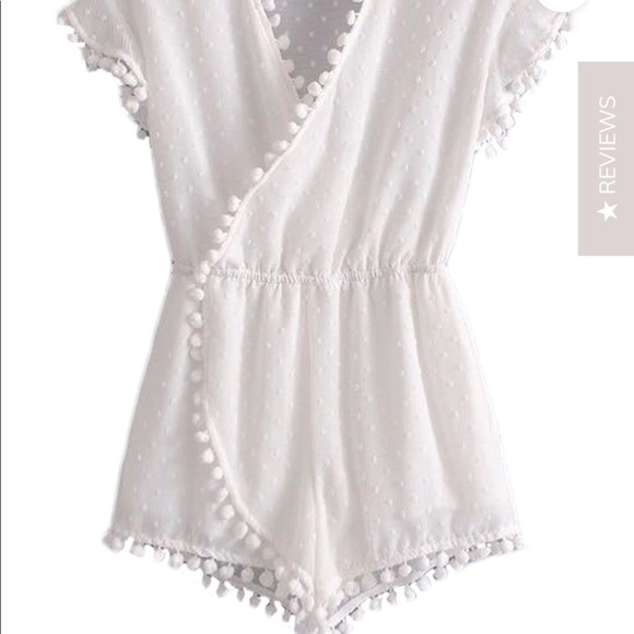 Goodnight Macaroon Other - ‘Corby’ white pom pom lace wrap romper